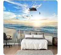 Cielo Amanecer Mar Pájaros En Vuelo Playa 3D Papel Pintado Pared Fácil Instalación Oficina Sala Estar Sofá Dormitorio TV Fondos Decoración-350cm×256cm