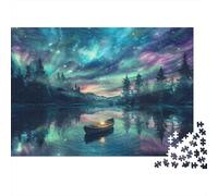 Cielo Aurora con Reflejo de Barco Puzzle 1000 Piezas El Paisaje Rompecabezas - Adultos, Desafiante, Regalo, Juego Familiar, Decoración del Hogar 38x26cm/1000pcs