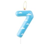 Cielo azul 7º cumpleaños velas,nubes blancas número 7 vela para pastel,decoraciones de 7º cumpleaños para niños y niñas,decoraciones juguete temáticas fiesta de historia pastel de granja para