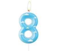 Cielo azul 8º cumpleaños velas,nubes blancas número 8 vela para pastel,decoraciones de 8º cumpleaños para niños y niñas,decoraciones juguete temáticas fiesta de historia pastel de granja para