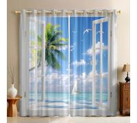 Cielo Azul Cortinas Opacas Cocoteros en velero de mar Térmicas y Aislantes para Dormitorio Salón y Habitación Infantil 2 Paneles 70An x 160Al cm Decorativas
