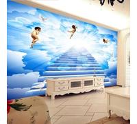 Cielo Azul Fresco De Ensueño Nubes Blancas Escalera Angelical Al Cielo Papel Pintado 3D Seda Texturizada Primera Calidad Neutros Material Ideal Para SalóN Dormitorio-400cm×280cm