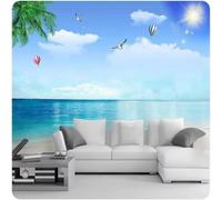 Cielo Azul Mar Globo Aerostático Pájaros Volando 3D Papel Pintado Pared Fácil Instalación Oficina Sala Estar Sofá Dormitorio TV Fondos Decoración-200cm×140cm