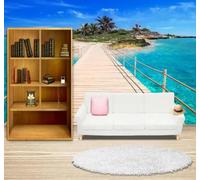 Cielo Azul Mar Isla Puente De Madera 3D Papel Pintado Pared Fácil Instalación Oficina Sala Estar Sofá Dormitorio TV Fondos Decoración-200cm×140cm