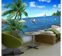 Cielo Azul Mar Palmeras Playa Paisaje 3D Papel Pintado Pared Fácil Instalación Oficina Sala Estar Sofá Dormitorio TV Fondos Decoración-400cm×280cm