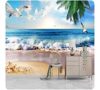 Cielo Azul Mar Playa Cocoteros 3D Papel Pintado Pared Fácil Instalación Oficina Sala Estar Sofá Dormitorio TV Fondos Decoración-350cm×256cm