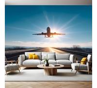Cielo Azul Papel Pintado Fotografía Aviones y carreteras Fotomurales Decorativos Pared 300x210 cm Sofá Fondo Pared Pintado Papel Tapiz TV Dormitorio Fotomural Sala Mural