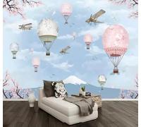 Cielo Azul Picos Montañosos Globo Aerostático Avión Flores 3D Papel Pintado Pared Fácil Instalación Oficina Sala Estar Sofá Dormitorio TV Fondos Decoración-400cm×280cm