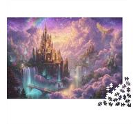 Cielo Castillo Fantasía Rompecabezas Decorativo 1000 Piezas Adultos Castillo Flotante Cascada Cielo Púrpura Premium Grueso Resistente Vibrante Desafiante Alivio Estrés 38x26cm/1000pcs