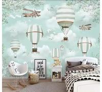 Cielo De Dibujos Animados Globo Aerostático Pájaros Volando Avión 3D Papel Pintado Pared Fácil Instalación Oficina Sala Estar Sofá Dormitorio TV Fondos Decoración-400cm×280cm