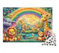 Cielo Elefante Rompecabezas 1000 Piezas Regalo para Adultos Arcoíris Elefante Cachorros León, Premium Grueso Resistente, Vibrante Desafiante Duro Alivio Estrés 52x38cm/1000pzs