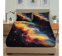 Cielo Estrellado Colorido de EnsueñO Sábana Bajera Ajustable 150x190x30cm, Transpirable Tacto Suave Sábana, Vistoso Sábana Bajera Alta Comodidad Juego De Cama para Cama Matrimonial