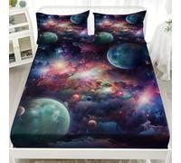 Cielo Estrellado de EnsueñO VíA LáCtea Sábana Bajera Ajustable 160x200x30cm, Transpirable Tacto Suave Sábana, Vistoso Sábana Bajera Alta Comodidad Juego De Cama para Cama Matrimonial