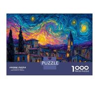 Cielo Estrellado del Pueblo Rompecabezas 1000 Piezas De Madera Impresión De Alta Definición Multicolor Paisaje Rompecabezas Imposible Mejor Regalo 70x50cm/1000pcs