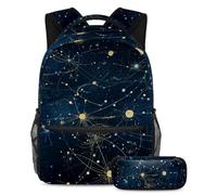 Cielo estrellado eleva tu experiencia escolar, toma esta mochila con estuche para lápices para niños, niñas, adolescentes, Multicolor#01, B:29.4x20x40cm P:19x7.5x3.8cm, Mochilas daypack
