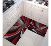 Cielo Estrellado Espiral 3D Juego De 2 Tapetes De Cocina Antifatiga Duraderas Para Decoración Del Hogar, Oficina, Geometría De Estilo Futuro, Antideslizantes Cómodos (Negro Rojo, 40X60Cm+40X120Cm)