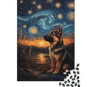 Cielo Estrellado Paisaje Puzzle para Adultos Puzzle de 1000 Piezas Pastor alemán Vista Nocturna Puzzle para Toda la Familia 38x26cm/1000pcs