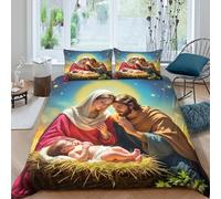 Cielo Nocturno de la Sagrada Familia Conjunto De Cama 3D En Microfibra Fácil Cuidado Arte de la fe Nocturna Ropa De Lujo Dormitorio Principal Single（135x200cm）