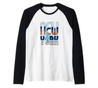 Cielo Nocturno de Nueva York - USA Liberty & One World Word Art Camiseta Manga Raglan