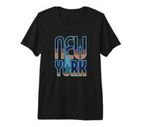 Cielo Nocturno de Nueva York - USA Liberty & One World Word Art Camiseta Premium