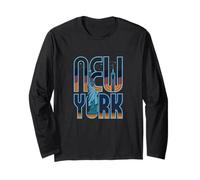 Cielo Nocturno de Nueva York - USA Liberty & One World Word Art Manga Larga
