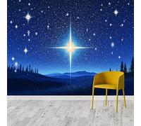 Cielo nocturno estrellado y montañas azules oscuras y pinos del bosque, murales de pared, tela autoadhesiva (sin PVC), papel pintado extraíble, para sala de estar, dormitorio, oficina, tamaño
