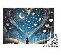 Cielo Nocturno Luna Puzzle para Adultos de 1000 Piezas Patrón de Corazón Puzzle para Toda la Familia 52x38cm/1000pcs