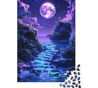 Cielo Nocturno Violeta Luna Llena Puzzle para Adultos Puzzle de 1000 Piezas Escalera Azul Relajación Decoración Hogar Regalo 52x38cm/1000pcs