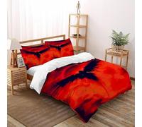 Cielo Rojo Alas Negras Funda Edredon 3 Piezas con Impresión En 3D Dark Winged Red Sky con Funda Almohada Super King（260x220cm） Microfibra Juego De Cama para para Niñosy Hombres