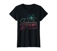 Ciencia Es como Magia Pero Real Maestro Científico Nerd Camiseta gráfica económica, Mujer, Negro, XS