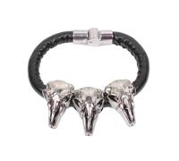 Cierre ajustable con dije de calavera de cabra, cadena de muñeca de aleación de cuero para entusiastas de la moda gótica, joyería de calavera de cabra negra y plateada