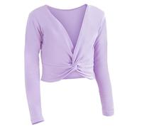 Cierre de chaqueta sin costura para niña, manga larga, ballet, camiseta de danza de color puro, camiseta casual de capas para la escuela, yoga y deporte, camiseta de protesta para niñas, morado, 8-9