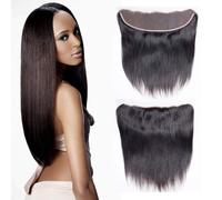 Cierre de encaje de oreja a oreja de 13x4, cabello humano 100 % sin procesar, parte libre, encaje frontal liso, color negro natural (13x4 recto,