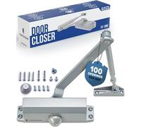 Cierre de puerta automático FS-1306, ajustable, hidráulico con resorte grado 3, fácil instalación, plantilla a natural e instrucciones (idioma español no garantizado), aluminio plateado
