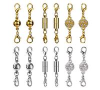 Cierres de Joyería Magnética Cilíndrico y Tono de Bola Broche de Langosta Magnético de Diamantes de Imitación para Bisutería Collar Pulsera (Plateado y Dorado) 12 Piezas