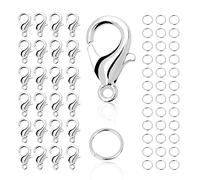 Cierres para Pulseras,moinkerin 100 Piezas Enganches para Pulseras（Plata） con 200 Anillo Abierto Cierre Pulsera para la Fabricación de Joyas