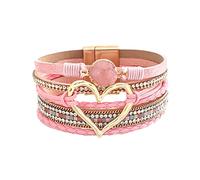 Cierres pulsera amor pulsera tejida bohemia pulsera multicapa pulseras de cuero para mujeres hombres Navidad regalo de cumpleaños color cuerda tejida pulsera amor hueco poder pulsera, talla única,