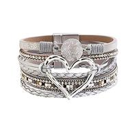 Cierres pulsera amor pulsera tejida bohemia pulsera multicapa pulseras de cuero para mujeres hombres Navidad regalo de cumpleaños color cuerda tejida pulsera amor hueco poder pulsera, talla única,