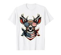 Ciervo 4 de Julio Día de la Independencia Americana USA Patriotic Camiseta gráfica económica, Hombre, Blanco, L