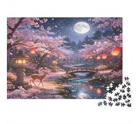 Ciervo bajo cerezos Luna Puzzle para Adultos Puzzle de 1000 Piezas Papel Escenario Nocturno Juego de Puzzle 1000 Piezas Relajación Hogar Concentración Regalo 38x26cm/1000pcs