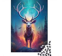 Ciervo Bosque Cielo Nocturno Puzzle de 1000 Piezas Puzzle para Adultos Cartón Relajante Decoración 52x38cm/1000pcs