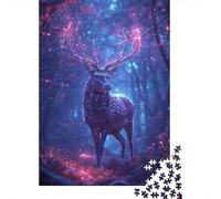 Ciervo Bosque Místico Puzzle de 1000 Piezas Papel Puzzle para Adultos Estilo Arte Luminoso Ocio Enfoque Decoración Regalo 38x26cm/1000pcs