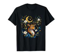 Ciervo Celestial Luna Estrellas Floral Bosque Magia Camiseta