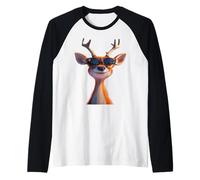 Ciervo con Gafas de Sol Astas de Caza Ciervos Renos Ciervo Camiseta Manga Raglan