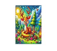Ciervo Cordero en Tallo de Árbol Cuadro De Pared, Bosque Mágico Poster Obra Arte Colgado | Impresión Lienzo Murales, Minimalista Pintura Decor De Hogar Para Salón Dormitorio Regalo 12x18inch(30x45cm)