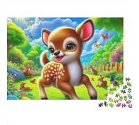 Ciervo de Bosque de Dibujo Animado Puzzle de 1000 Piezas Papel para Adultos Mundo Animal Colorido Juego de Puzzle 1000 Piezas Relajación Familia Regalo 38x26cm/1000pcs