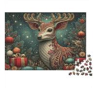 Ciervo de Navidad Fantasía Puzzle de 1000 Piezas Papel para Adultos Bosque Festivo Juego de Puzzle 1000 Piezas Regalo Decoración Hogar 38x26cm/1000pcs