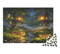 Ciervo del Bosque Escena Nocturna Puzzle de 1000 Piezas Papel Puzzle para Adultos Bosque Mágico Puzzle para Toda la Familia Relajación Decoración Regalo 70x50cm/1000pcs