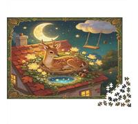 Ciervo del Bosque Puzzle de 1000 Piezas Juego de Puzzle Papel para Adultos Escena Nocturna Relajante Familia Decoración Regalo 52x38cm/1000pcs