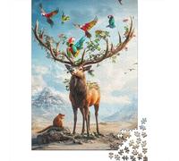 Ciervo del Bosque Puzzle de 1000 Piezas Papel para Adultos Aves Coloridas Escena Natural Juego de Puzzle 1000 Piezas Relajación Regalo Familia Decoración 70x50cm/1000pcs